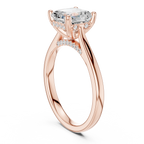 Asscher Cut Hidden Halo Diamond Engagement Ring with Pavé Bridge