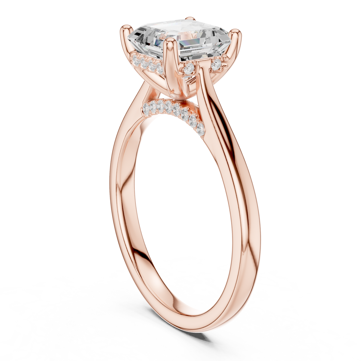 Asscher Cut Hidden Halo Diamond Engagement Ring with Pavé Bridge – view 6 of 12, lab grown diamond ring | Jewelix Atelier