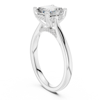 Asscher Cut Hidden Halo Diamond Engagement Ring with Pavé Bridge