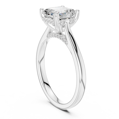 Asscher Cut Hidden Halo Diamond Engagement Ring with Pavé Bridge