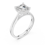 Asscher Cut Hidden Halo Diamond Engagement Ring with Pavé Bridge
