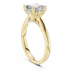 Asscher Cut Hidden Halo Diamond Engagement Ring with Pavé Bridge