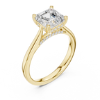 Asscher Cut Hidden Halo Diamond Engagement Ring with Pavé Bridge