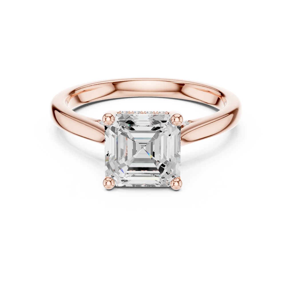 Asscher Cut Hidden Halo Diamond Engagement Ring with Pavé Bridge