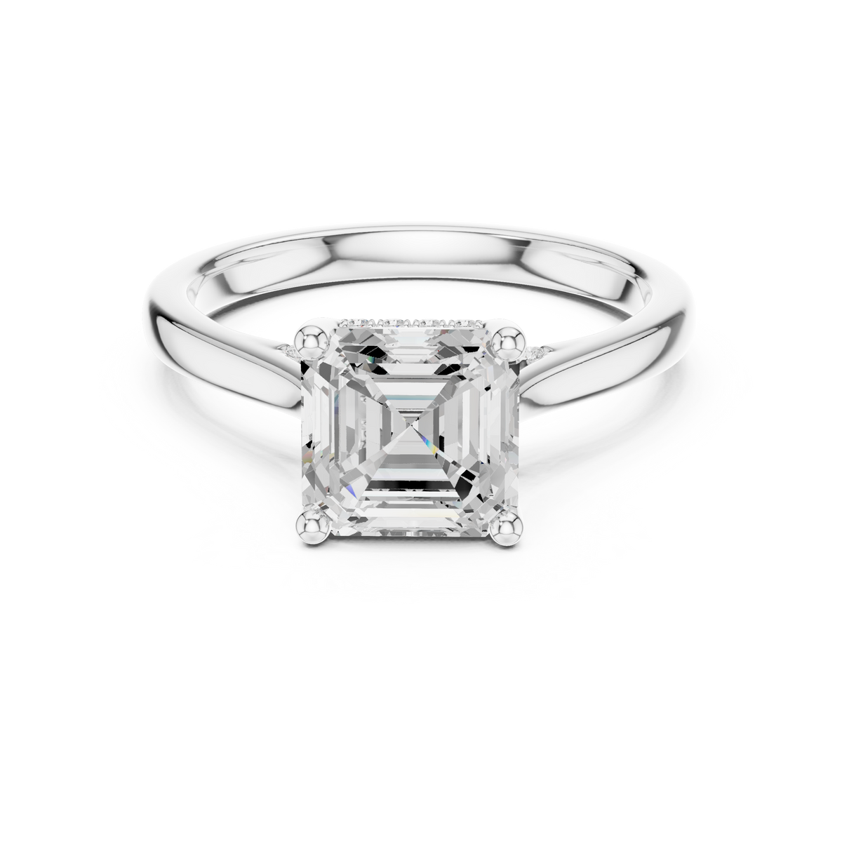 Asscher Cut Hidden Halo Diamond Engagement Ring with Pavé Bridge — Jewelix Atelier