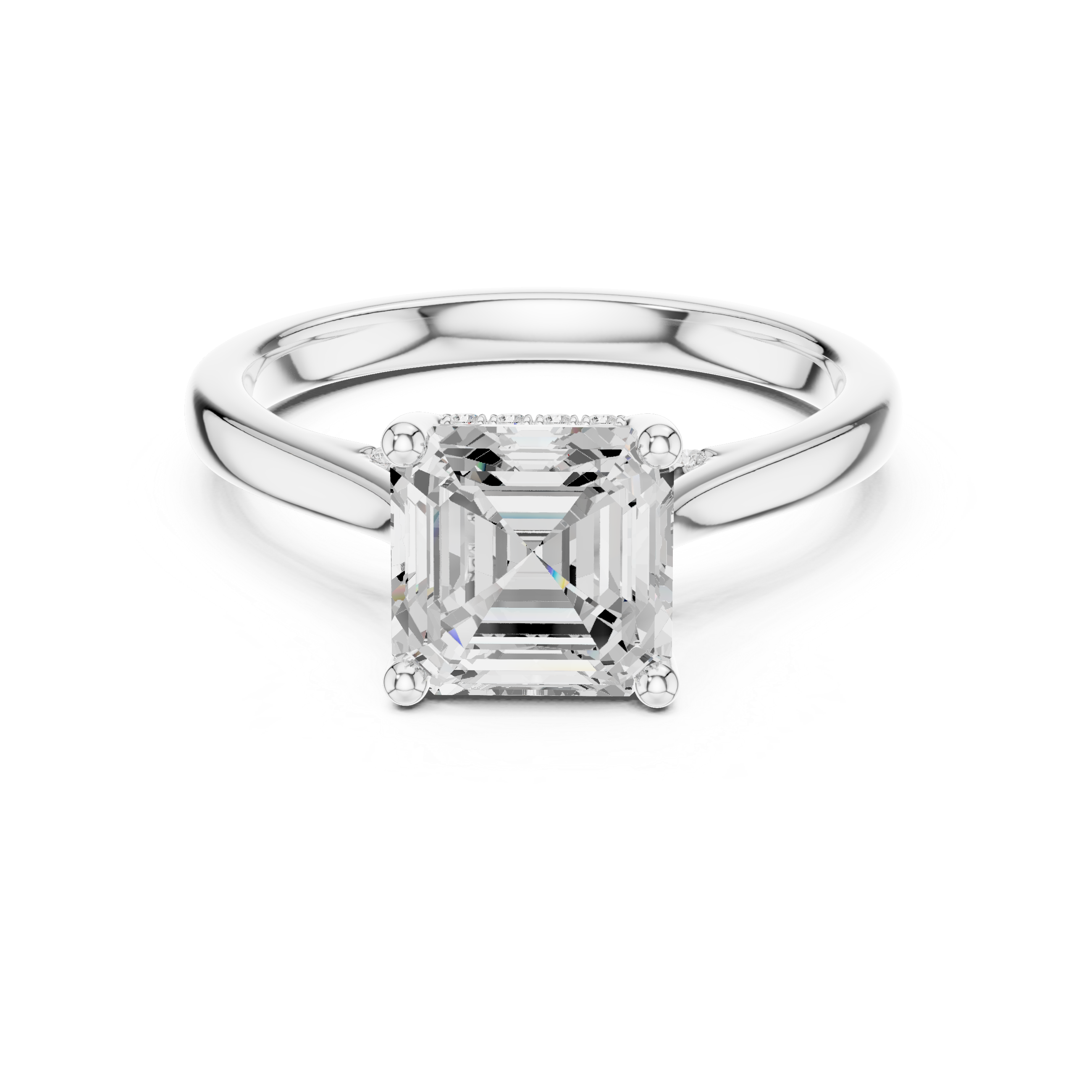 Asscher Cut Hidden Halo Diamond Engagement Ring with Pavé Bridge