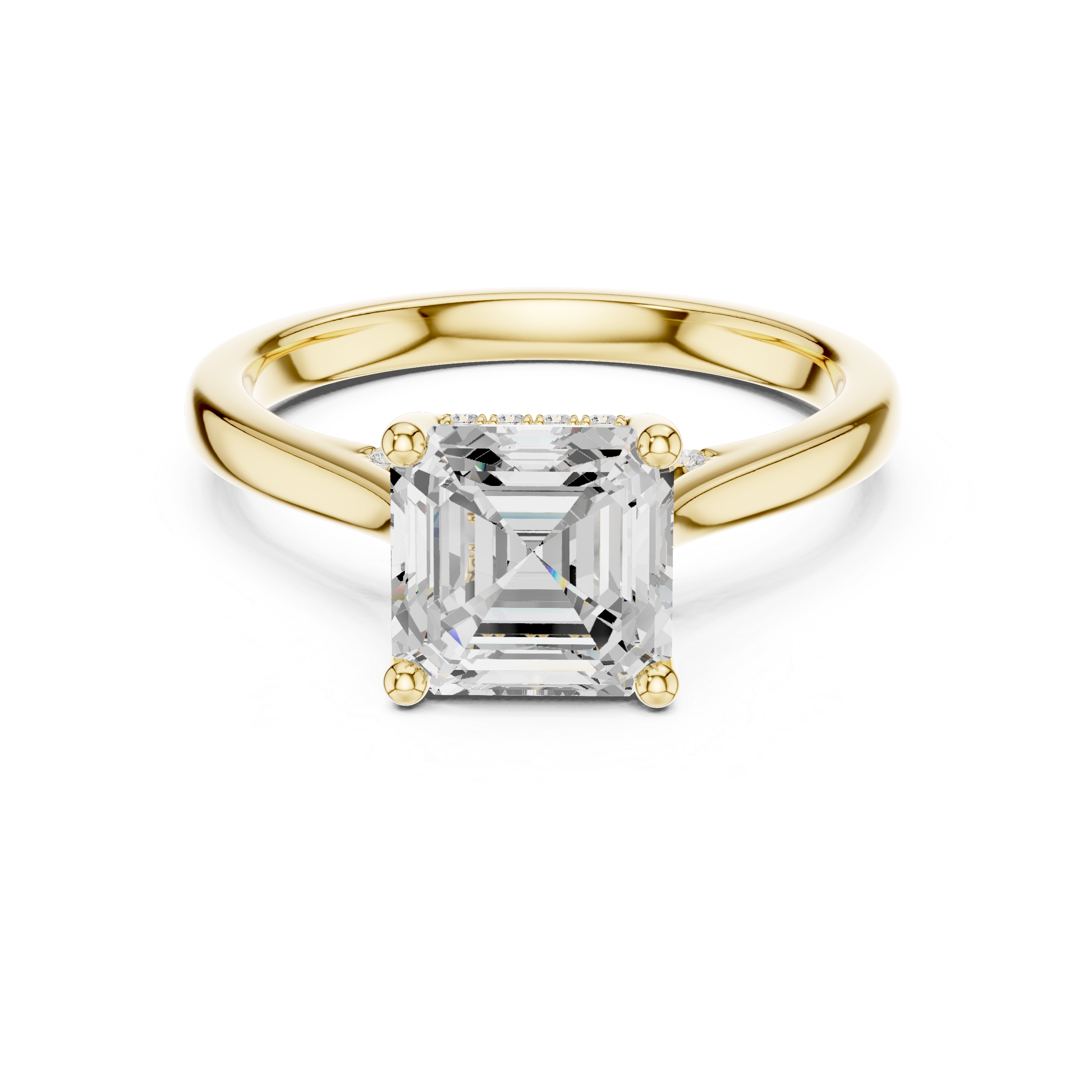 Asscher Cut Hidden Halo Diamond Engagement Ring with Pavé Bridge