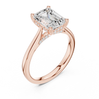 Emerald Cut Hidden Halo Diamond Engagement Ring with Pavé Bridge