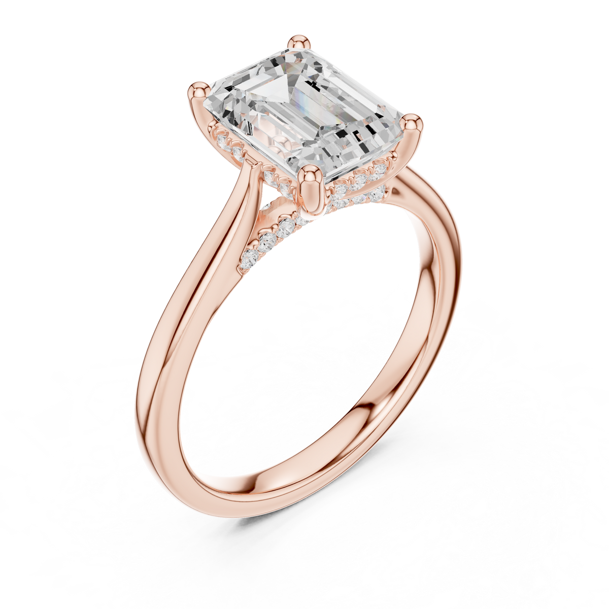 Emerald Cut Hidden Halo Diamond Engagement Ring with Pavé Bridge – view 7 of 12, lab grown diamond ring | Jewelix Atelier
