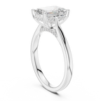 Emerald Cut Hidden Halo Diamond Engagement Ring with Pavé Bridge