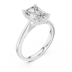 Emerald Cut Hidden Halo Diamond Engagement Ring with Pavé Bridge
