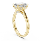 Emerald Cut Hidden Halo Diamond Engagement Ring with Pavé Bridge