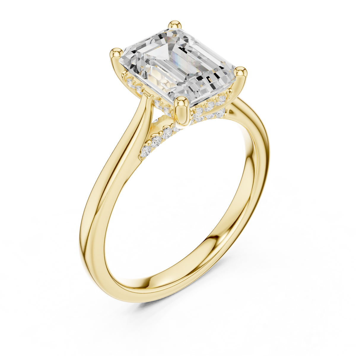 Emerald Cut Hidden Halo Diamond Engagement Ring with Pavé Bridge – view 11 of 12, lab grown diamond ring | Jewelix Atelier