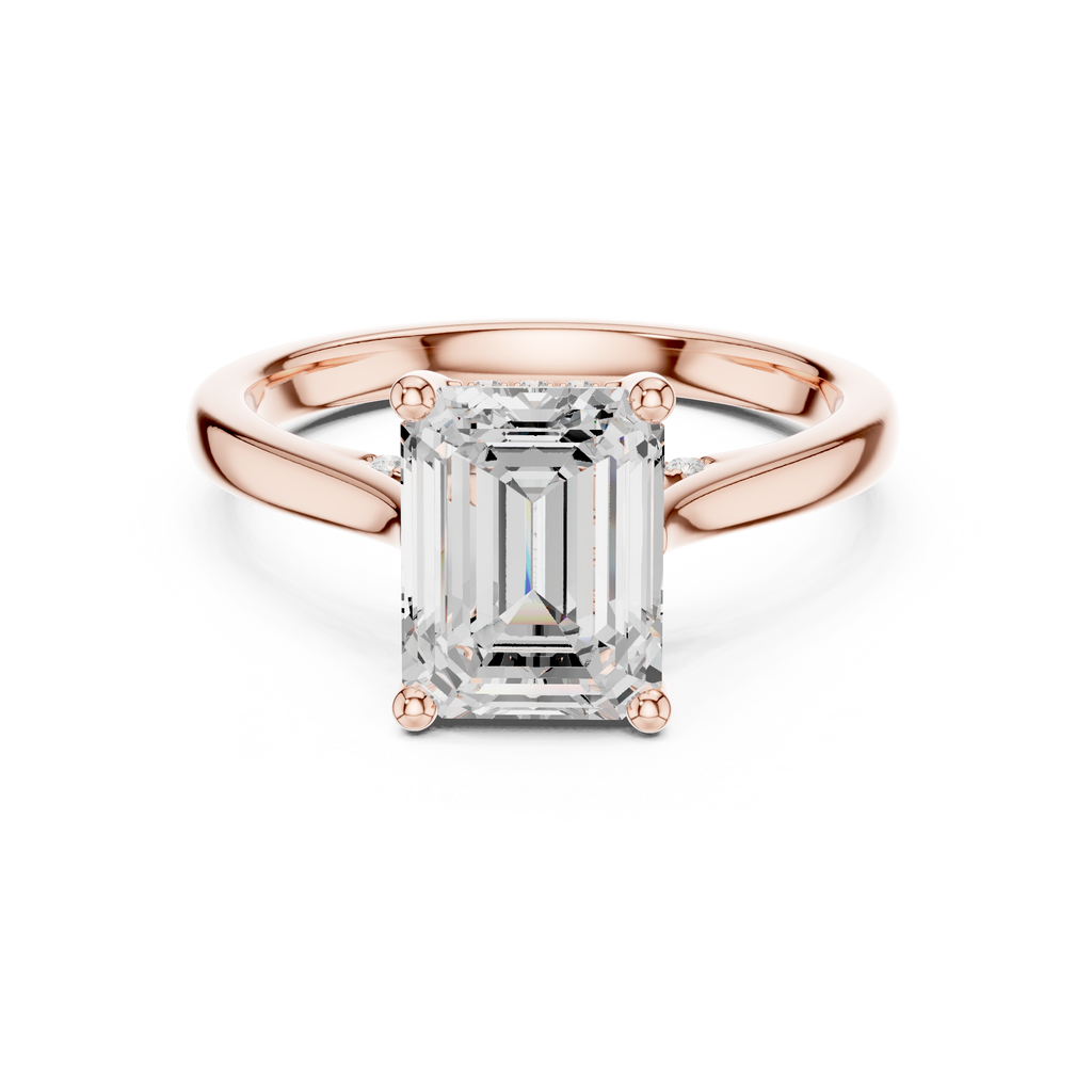 Emerald Cut Hidden Halo Diamond Engagement Ring with Pavé Bridge
