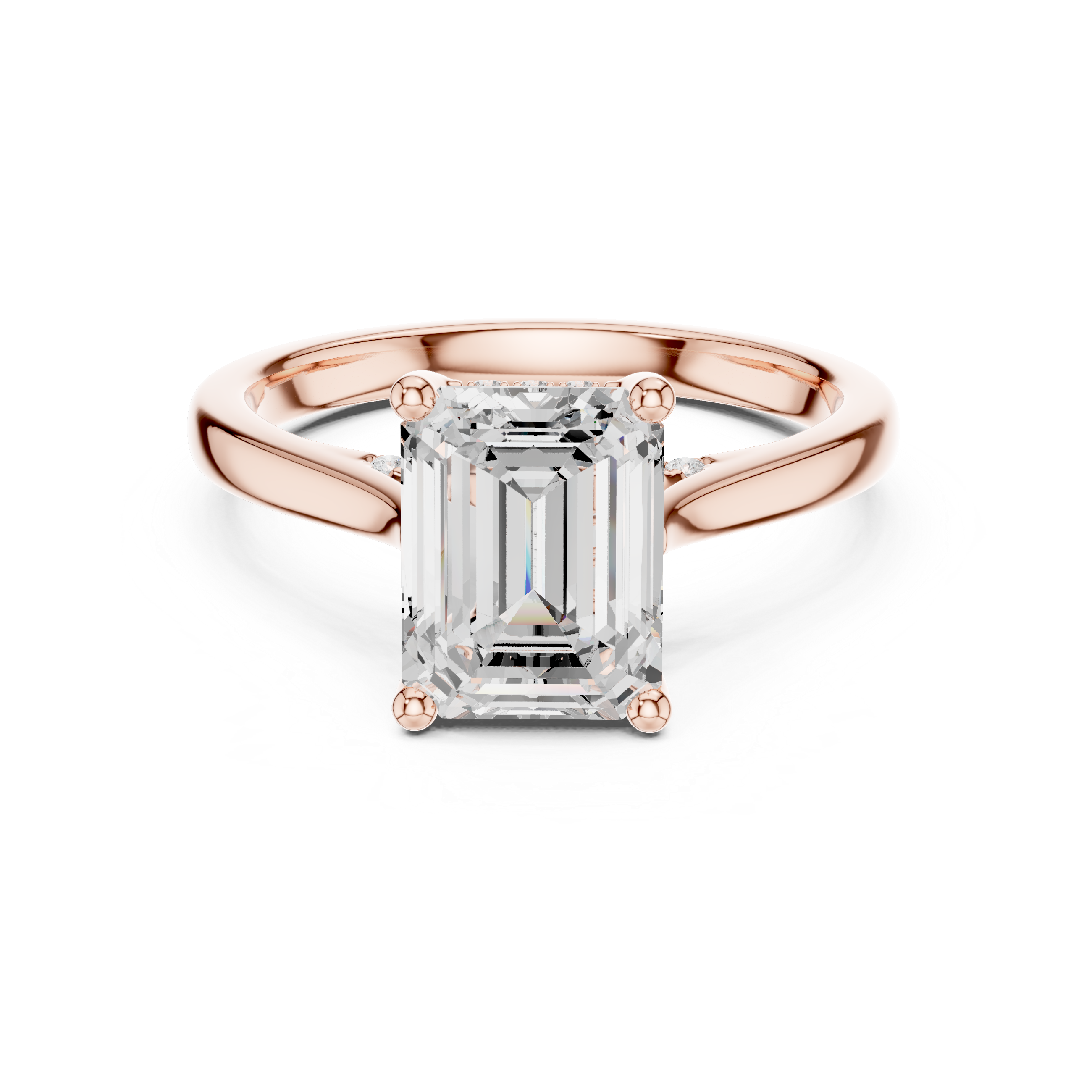 Emerald Cut Hidden Halo Diamond Engagement Ring with Pavé Bridge