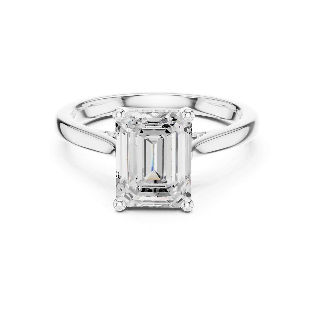Emerald Cut Hidden Halo Diamond Engagement Ring with Pavé Bridge