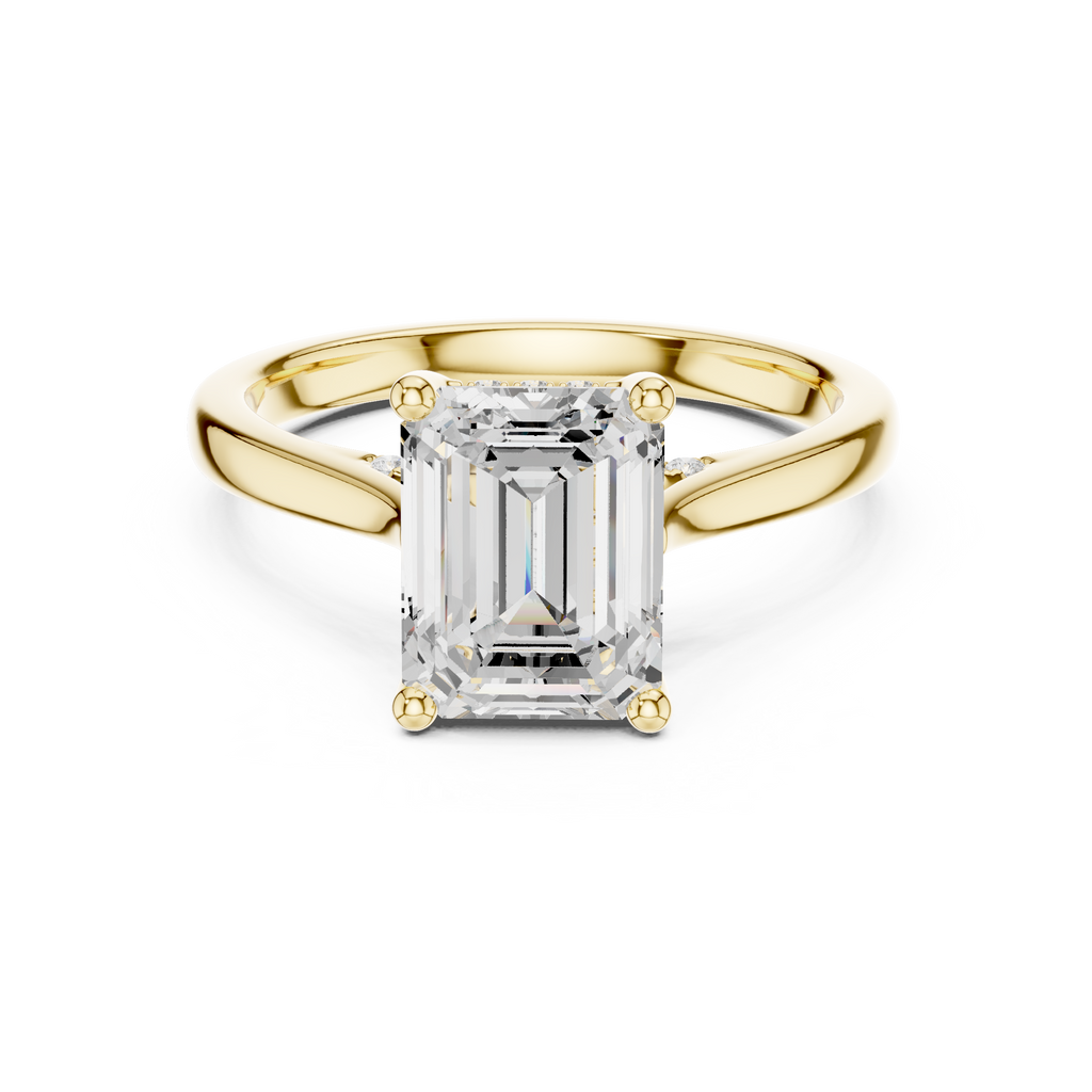 Emerald Cut Hidden Halo Diamond Engagement Ring with Pavé Bridge