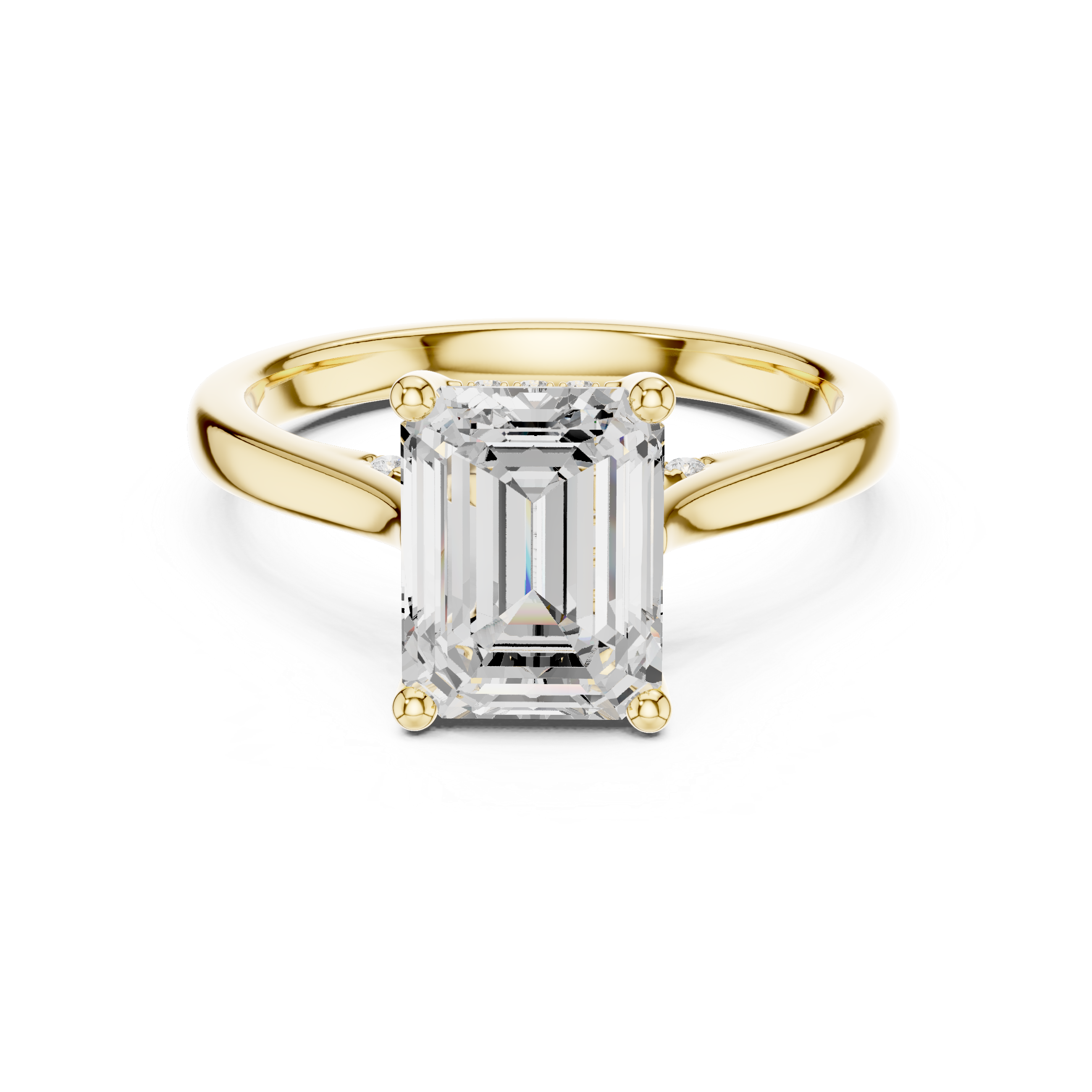 Emerald Cut Hidden Halo Diamond Engagement Ring with Pavé Bridge