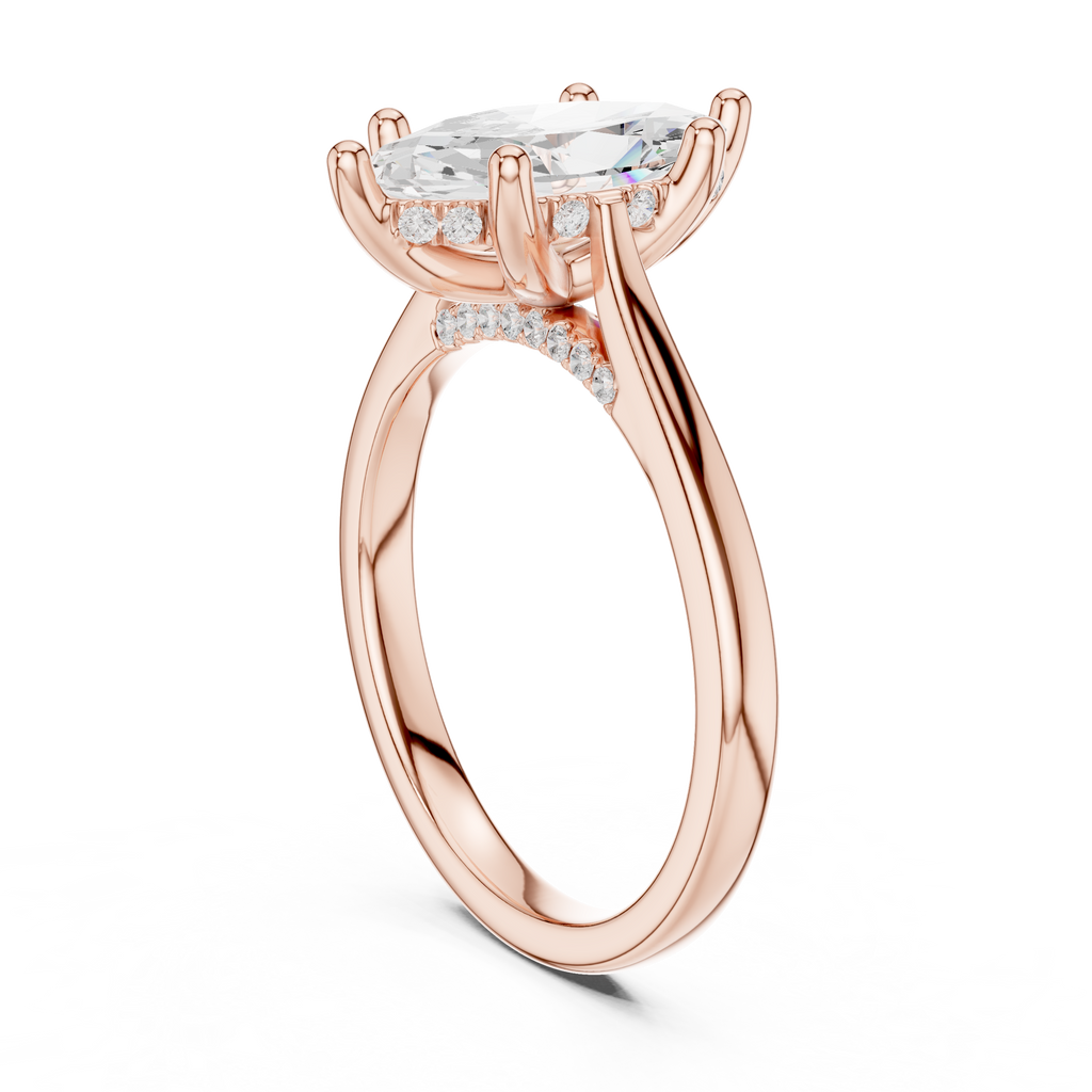Marquise Cut Hidden Halo Diamond Engagement Ring with Pavé Bridge