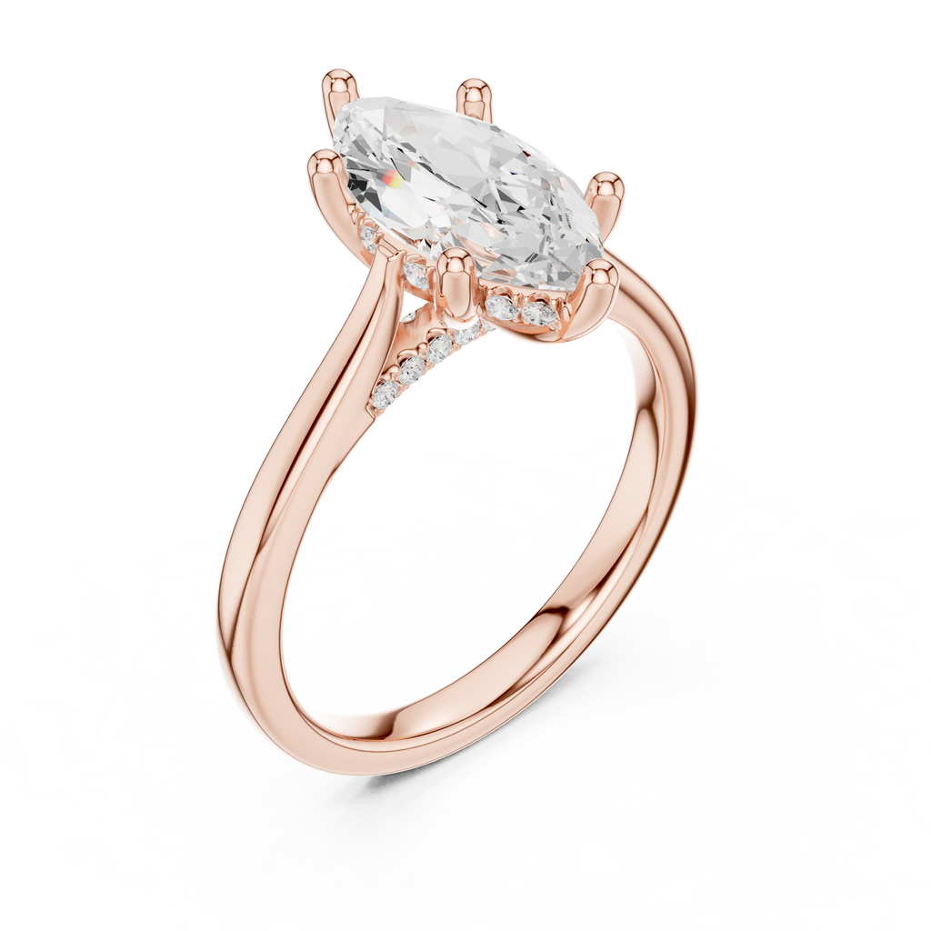 Marquise Cut Hidden Halo Diamond Engagement Ring with Pavé Bridge