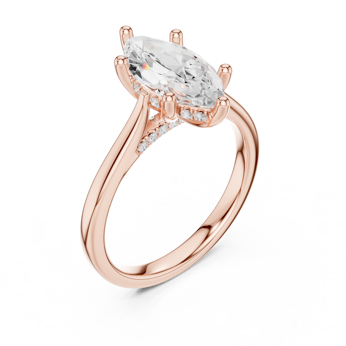 Marquise Cut Hidden Halo Diamond Engagement Ring with Pavé Bridge – view 7 of 12, lab grown diamond ring | Jewelix Atelier