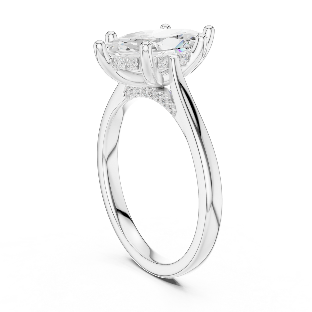 Marquise Cut Hidden Halo Diamond Engagement Ring with Pavé Bridge