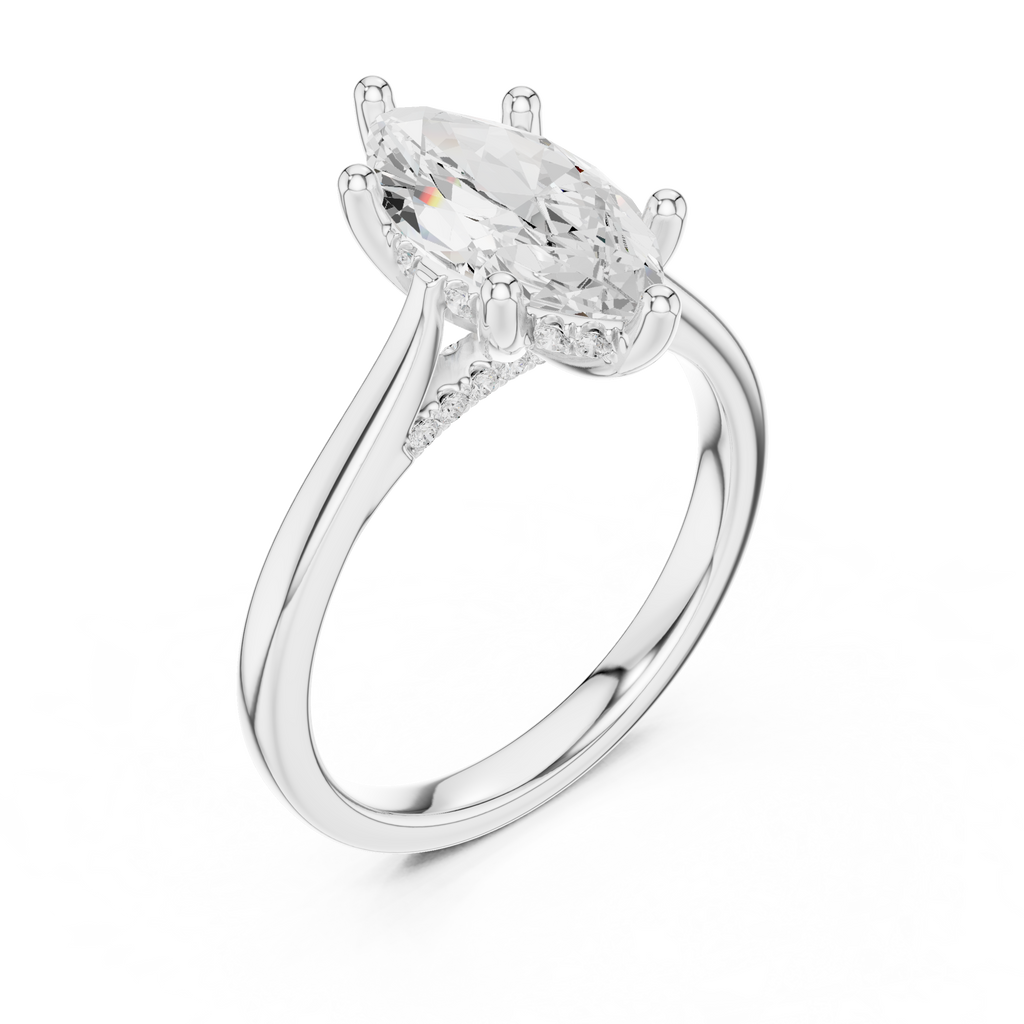 Marquise Cut Hidden Halo Diamond Engagement Ring with Pavé Bridge