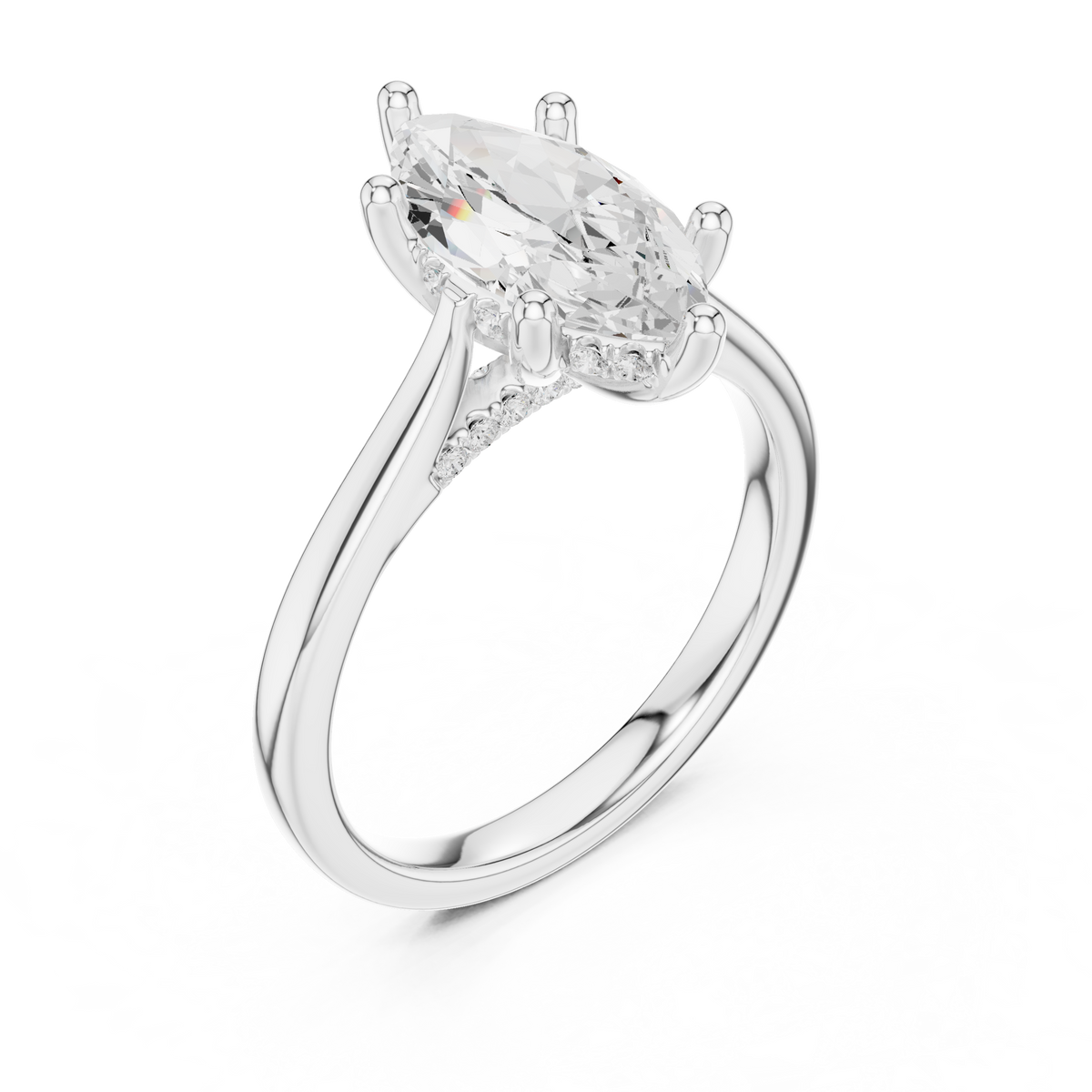 Marquise Cut Hidden Halo Diamond Engagement Ring with Pavé Bridge – view 3 of 12, lab grown diamond ring | Jewelix Atelier