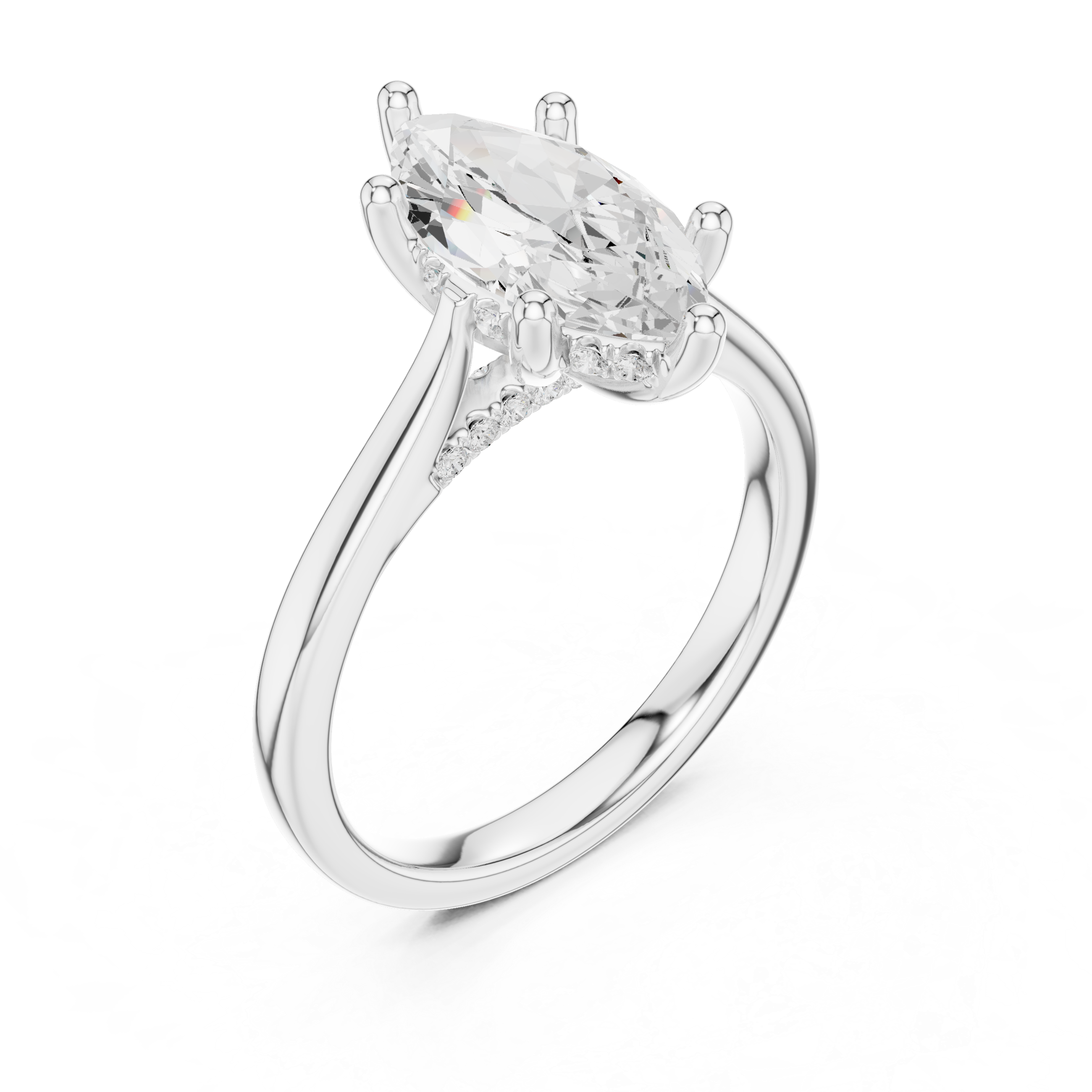 Marquise Cut Hidden Halo Diamond Engagement Ring with Pavé Bridge