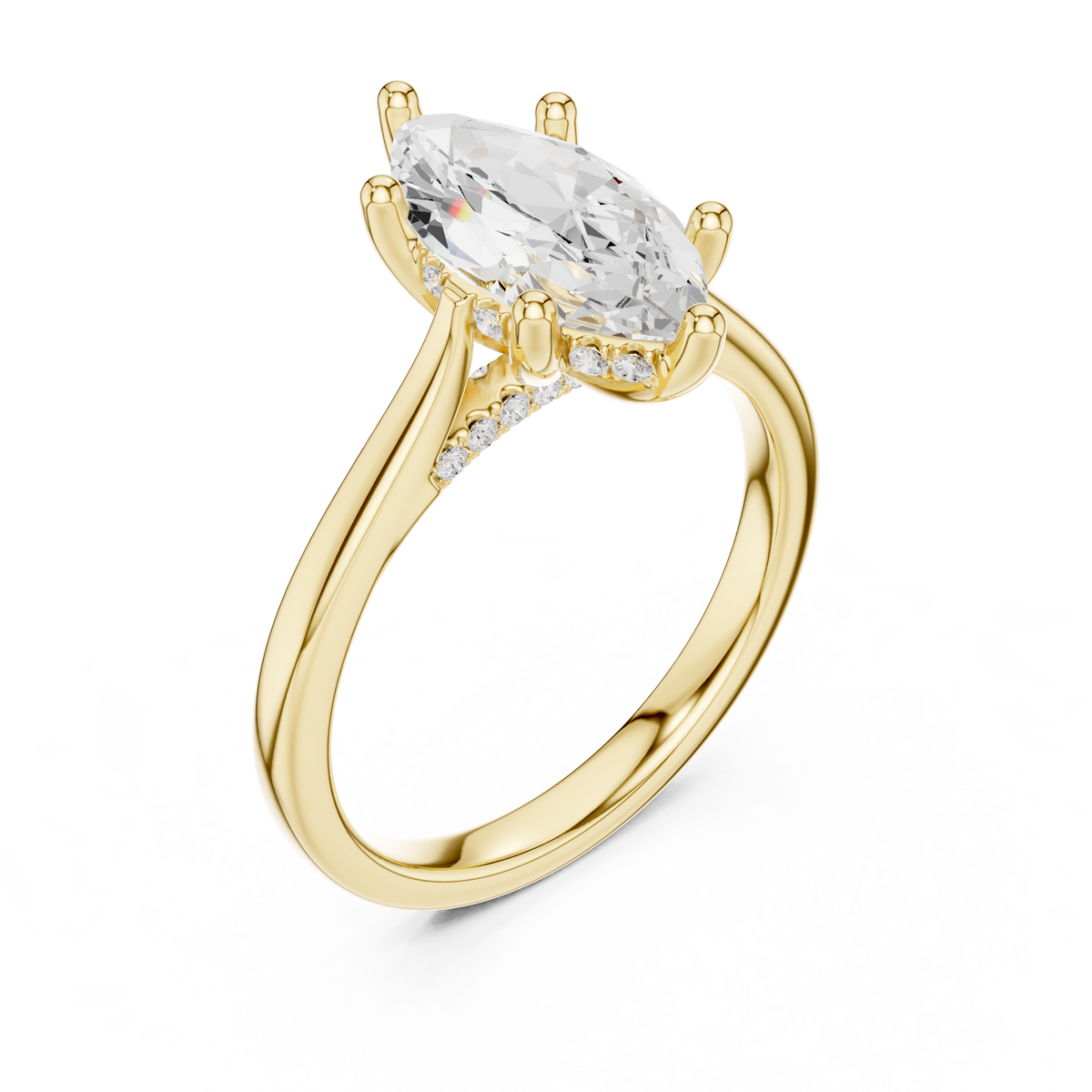 Marquise Cut Hidden Halo Diamond Engagement Ring with Pavé Bridge – view 11 of 12, lab grown diamond ring | Jewelix Atelier