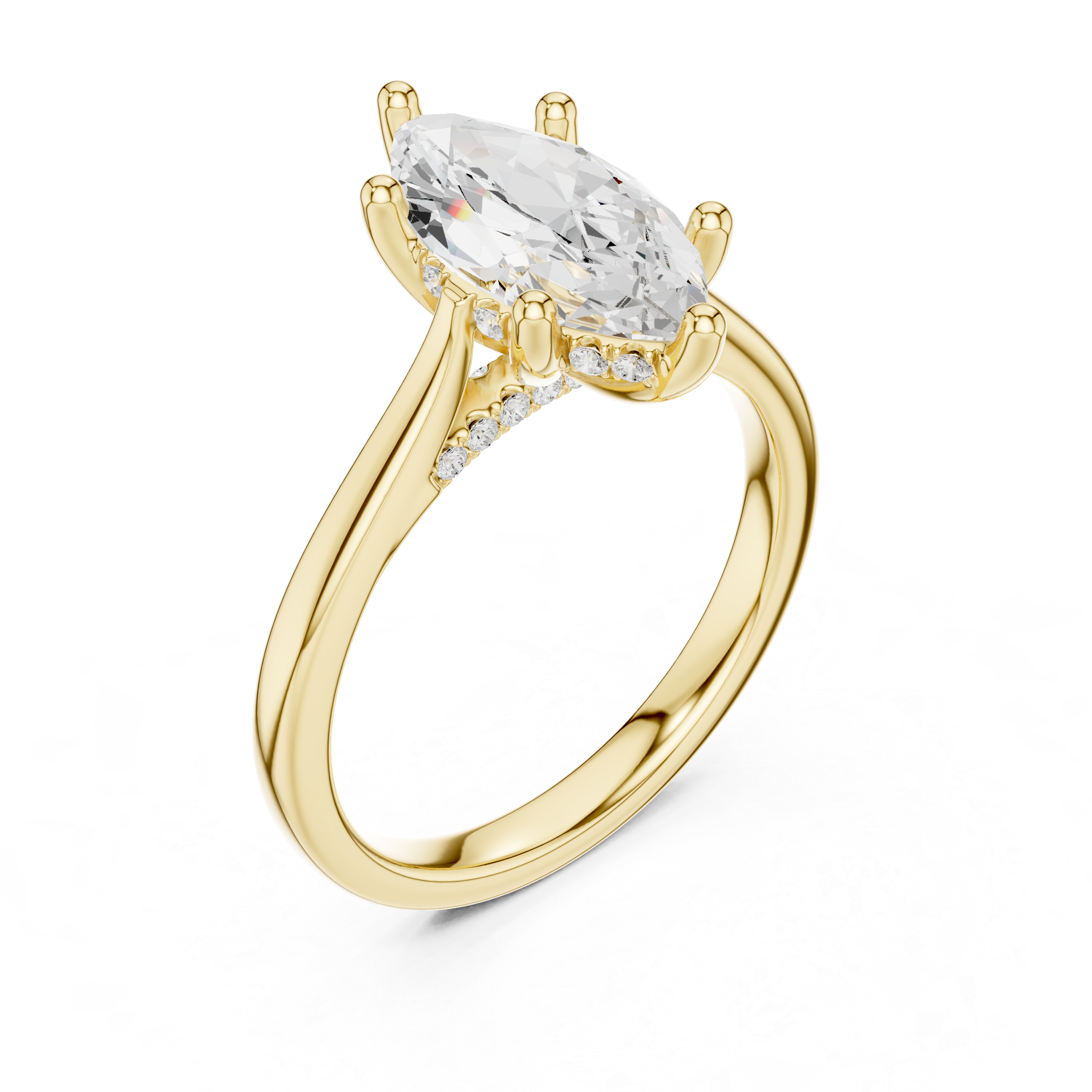 Marquise Cut Hidden Halo Diamond Engagement Ring with Pavé Bridge