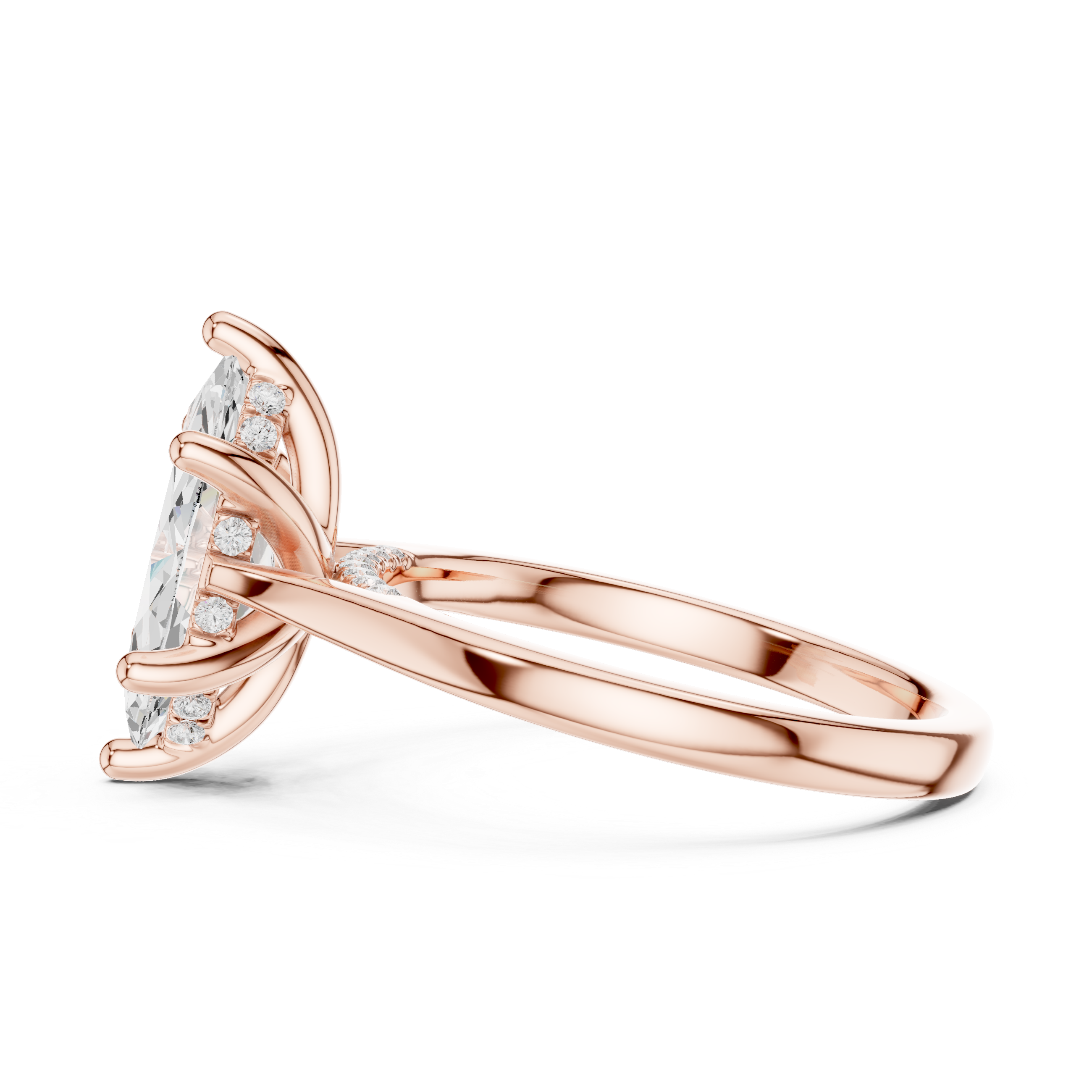 Marquise Cut Hidden Halo Diamond Engagement Ring with Pavé Bridge