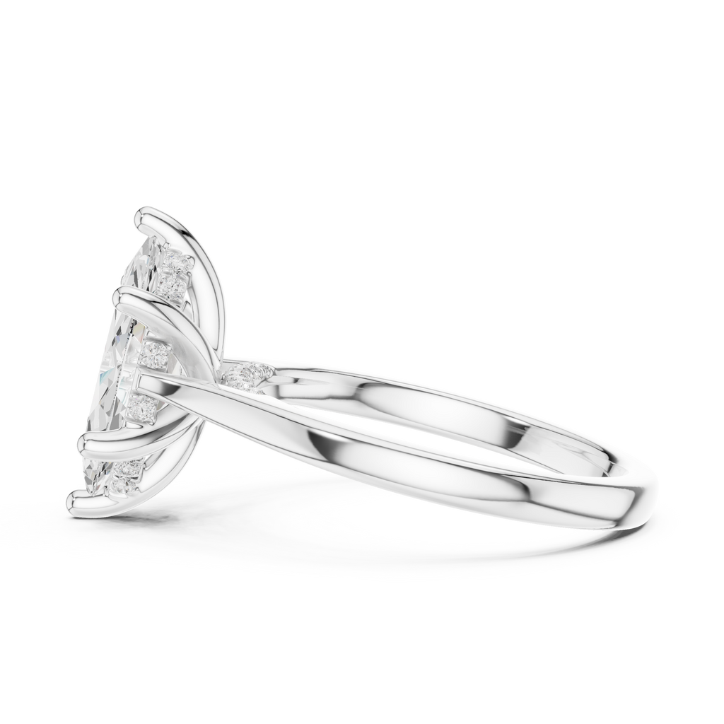 Marquise Cut Hidden Halo Diamond Engagement Ring with Pavé Bridge