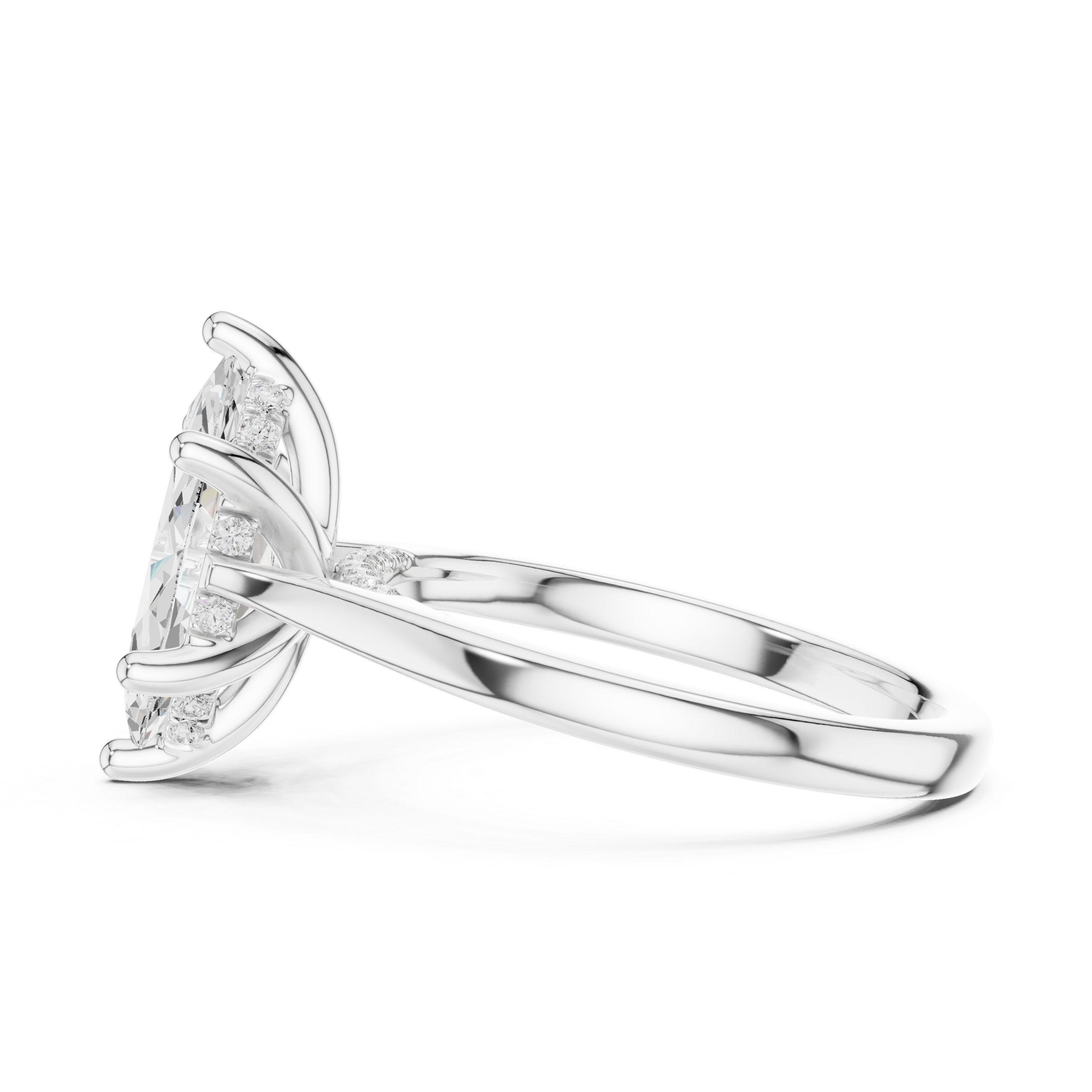 Marquise Cut Hidden Halo Diamond Engagement Ring with Pavé Bridge