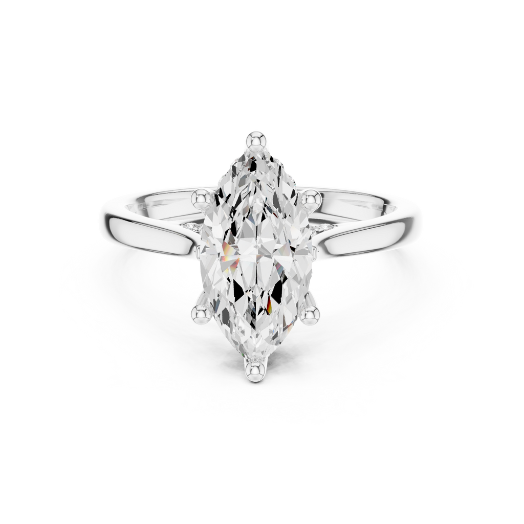 Marquise Cut Hidden Halo Diamond Engagement Ring with Pavé Bridge