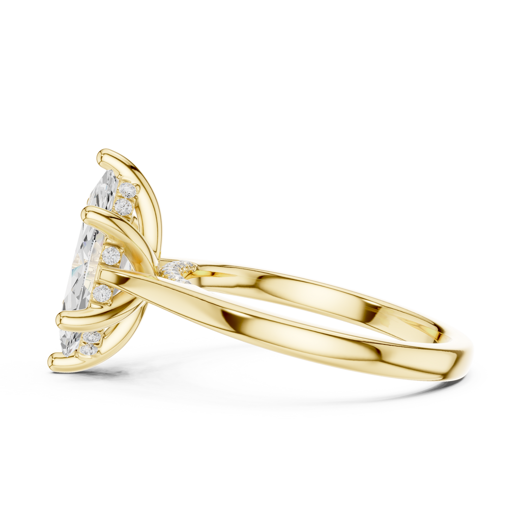 Marquise Cut Hidden Halo Diamond Engagement Ring with Pavé Bridge