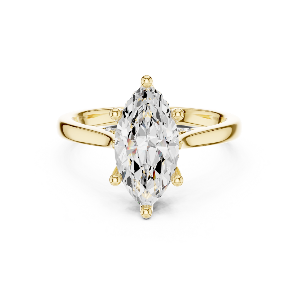 Marquise Cut Hidden Halo Diamond Engagement Ring with Pavé Bridge