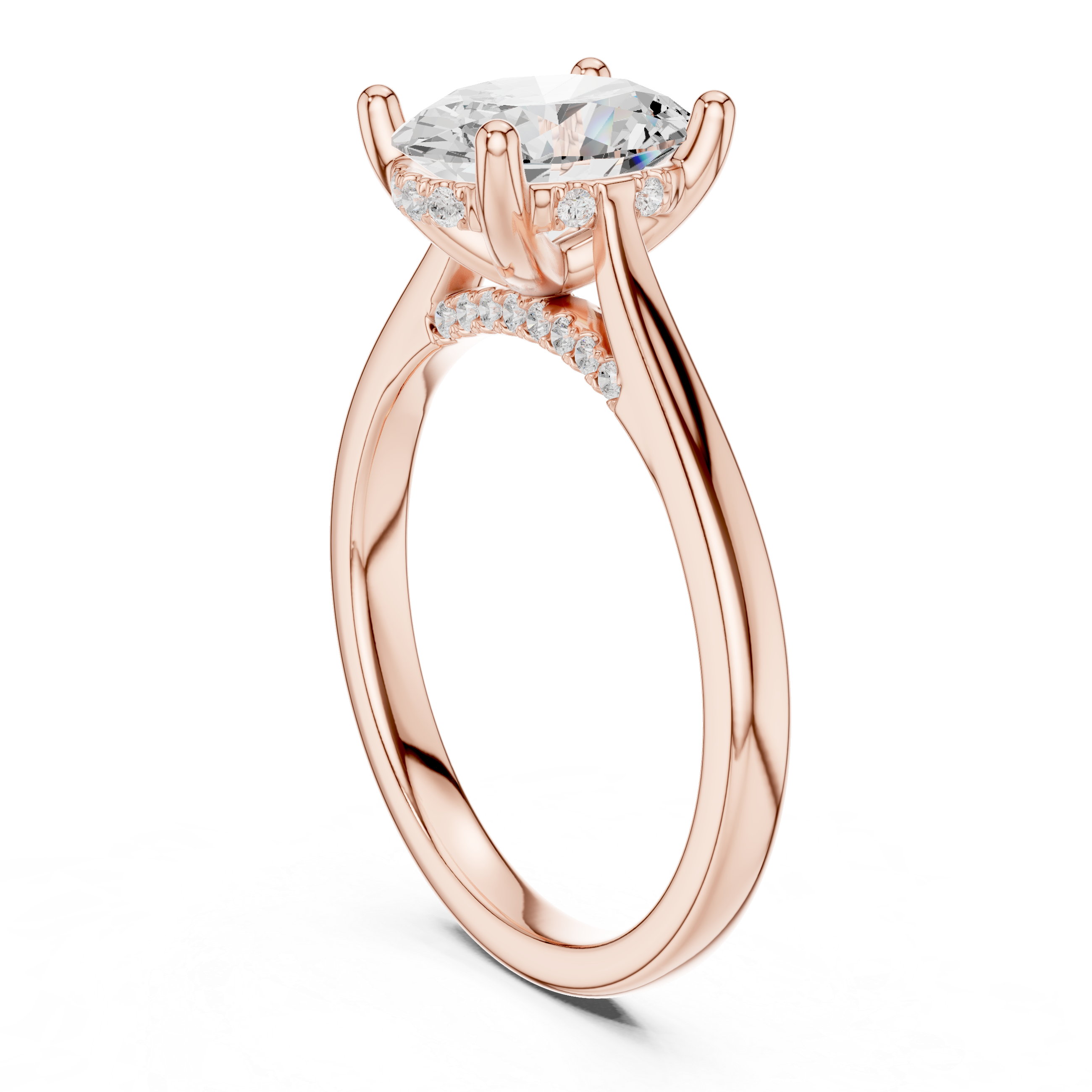 Oval Cut Hidden Halo Diamond Engagement Ring with Pavé Bridge