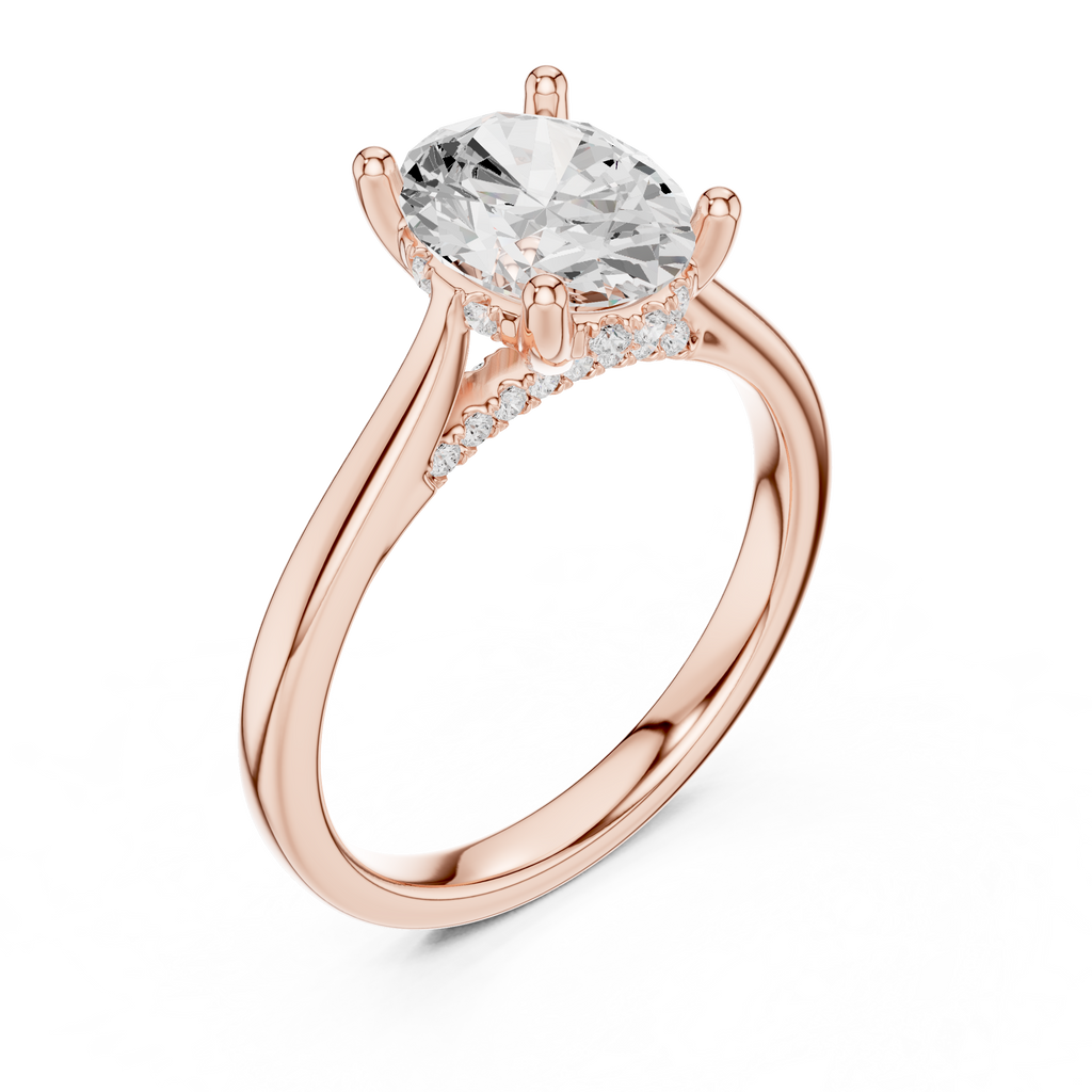 Oval Cut Hidden Halo Diamond Engagement Ring with Pavé Bridge
