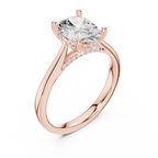 Oval Cut Hidden Halo Diamond Engagement Ring with Pavé Bridge