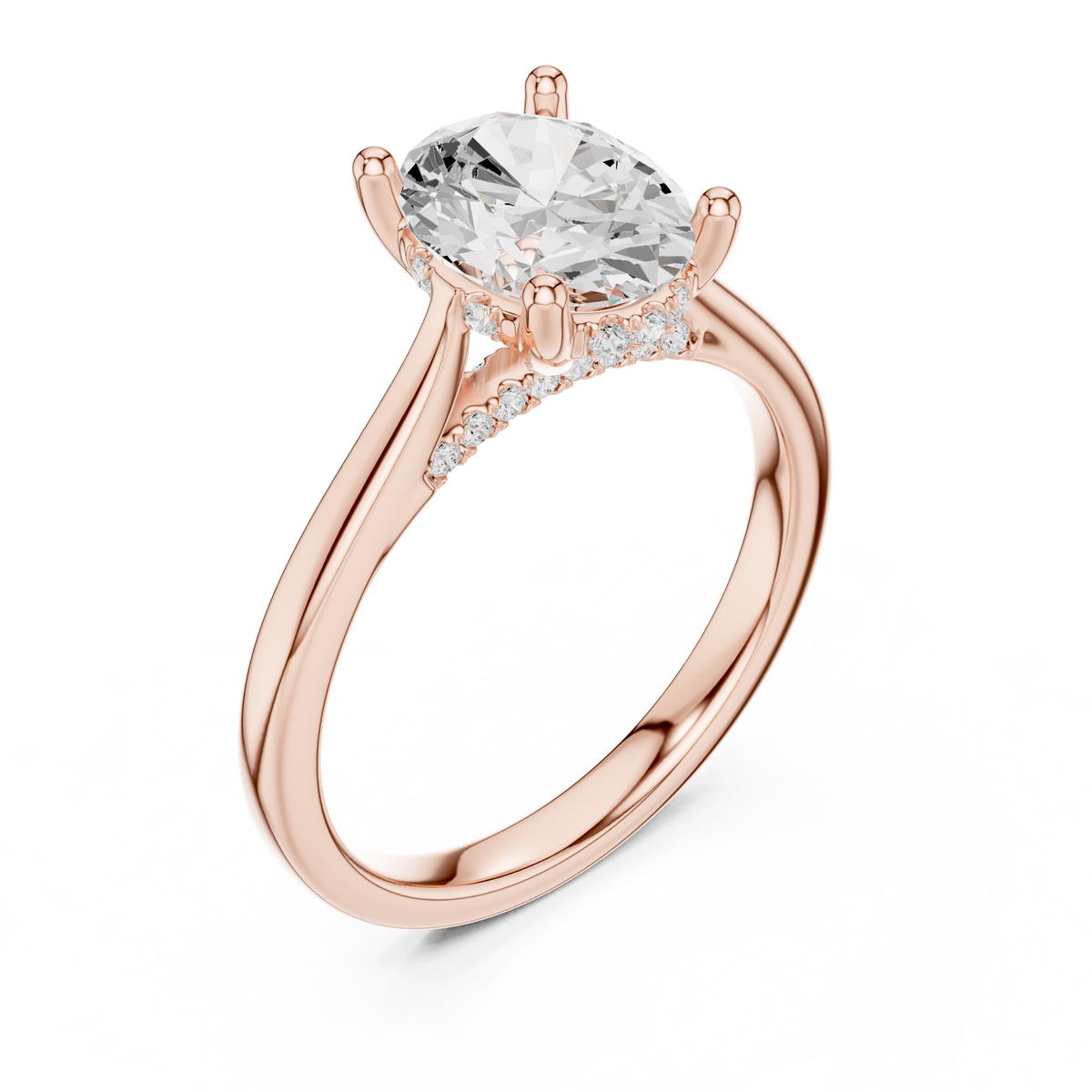 Oval Cut Hidden Halo Diamond Engagement Ring with Pavé Bridge – view 7 of 12, lab grown diamond ring | Jewelix Atelier