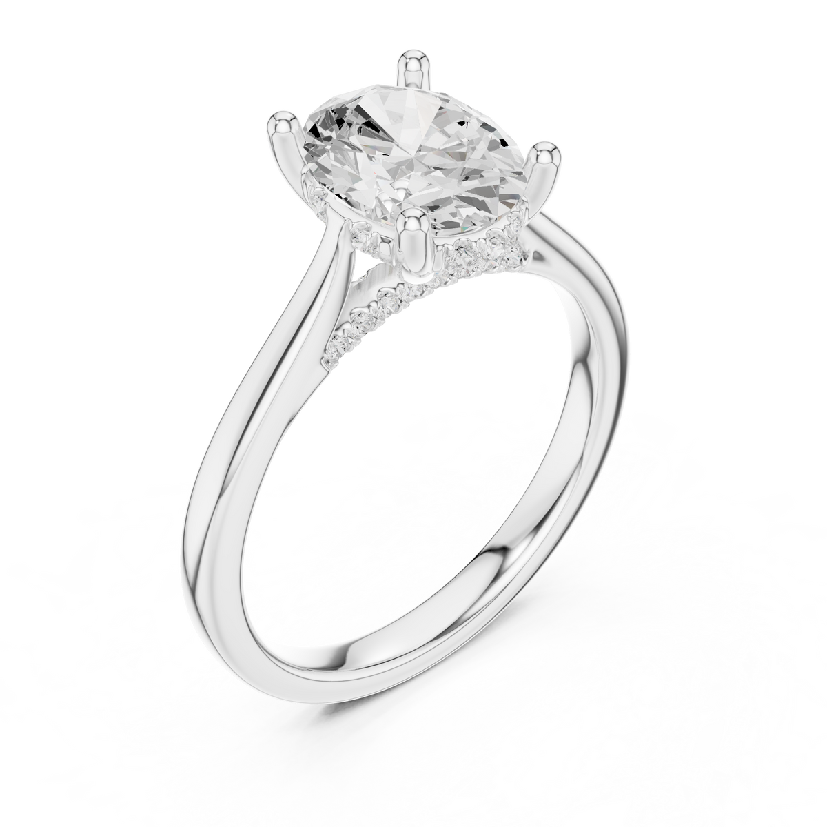 Oval Cut Hidden Halo Diamond Engagement Ring with Pavé Bridge – view 3 of 12, lab grown diamond ring | Jewelix Atelier