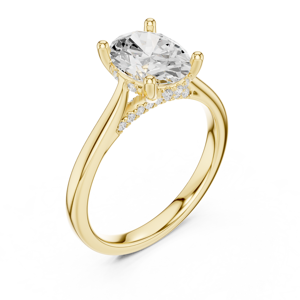 Oval Cut Hidden Halo Diamond Engagement Ring with Pavé Bridge