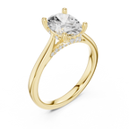 Oval Cut Hidden Halo Diamond Engagement Ring with Pavé Bridge