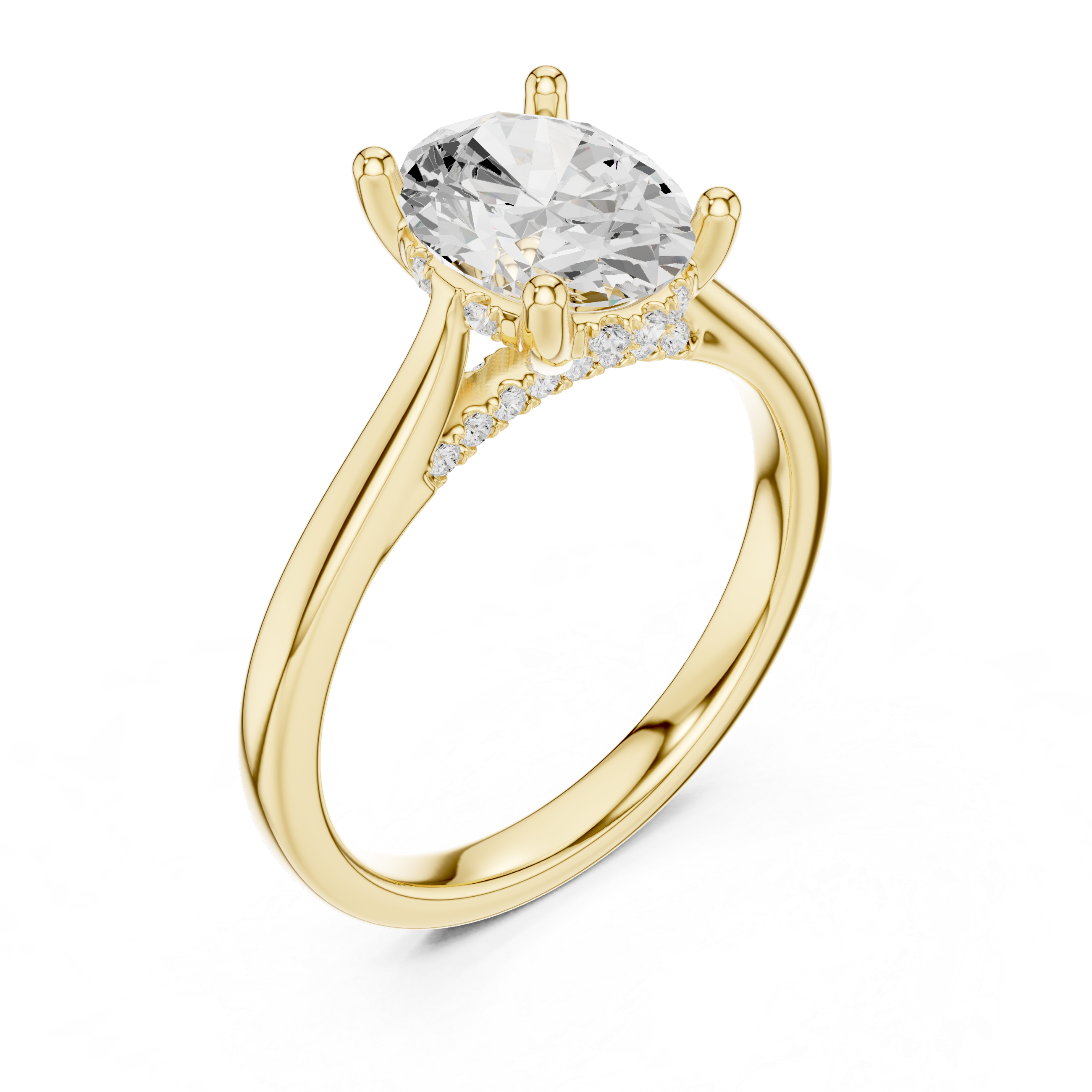 Oval Cut Hidden Halo Diamond Engagement Ring with Pavé Bridge