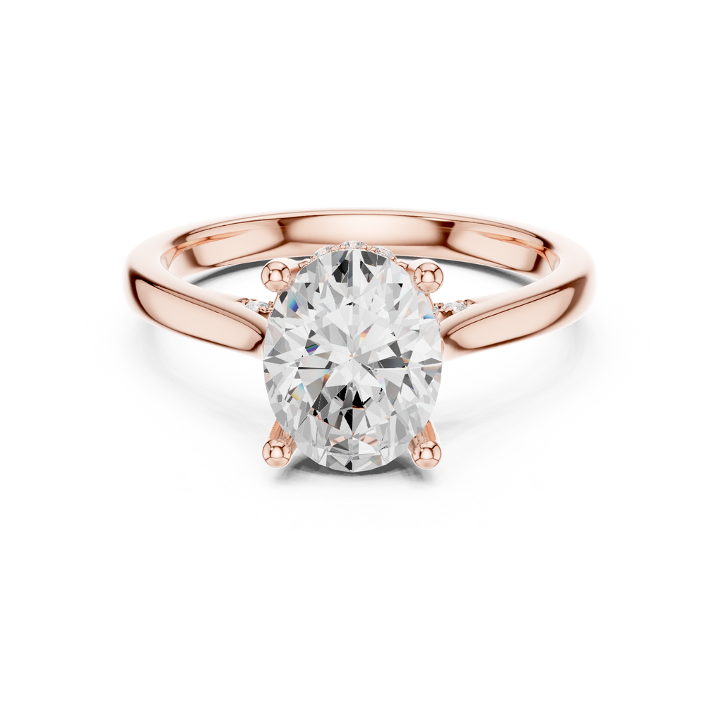 Oval Cut Hidden Halo Diamond Engagement Ring with Pavé Bridge