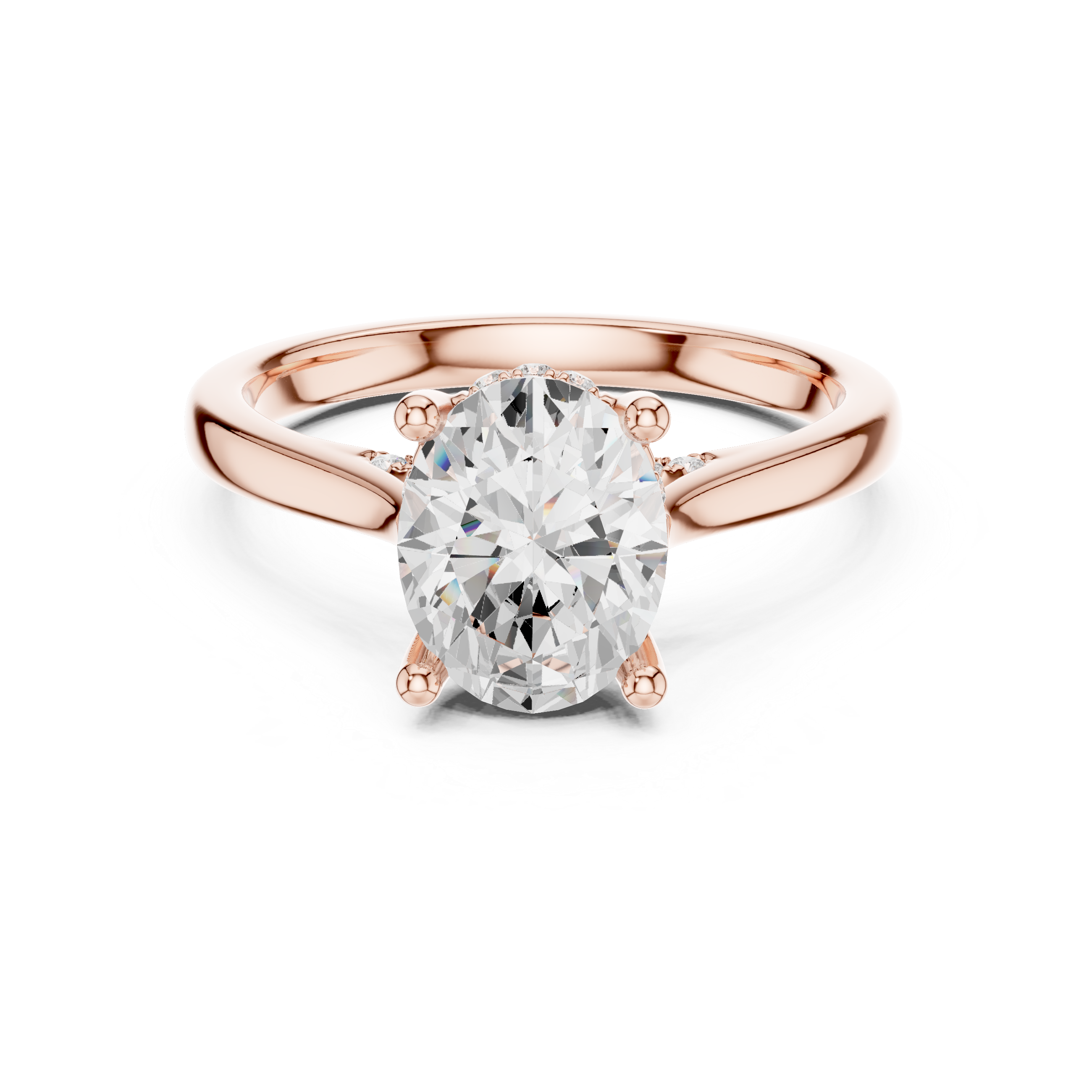 Oval Cut Hidden Halo Diamond Engagement Ring with Pavé Bridge