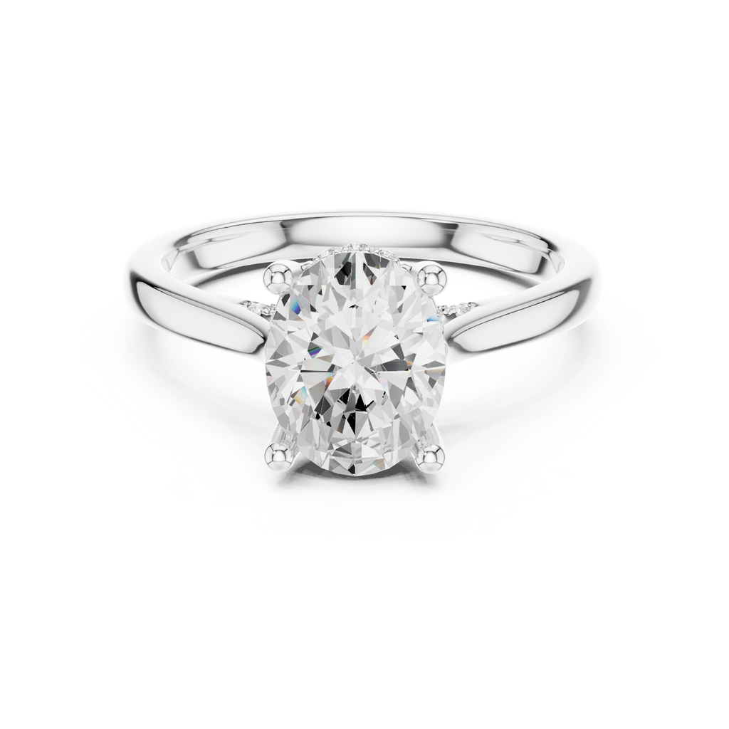 Oval Cut Hidden Halo Diamond Engagement Ring with Pavé Bridge