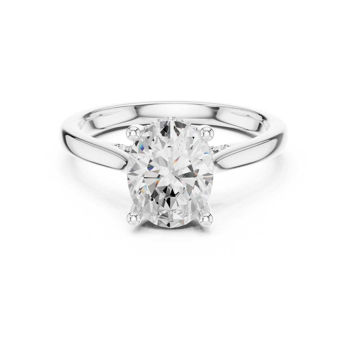 Oval Cut Hidden Halo Diamond Engagement Ring with Pavé Bridge — Jewelix Atelier