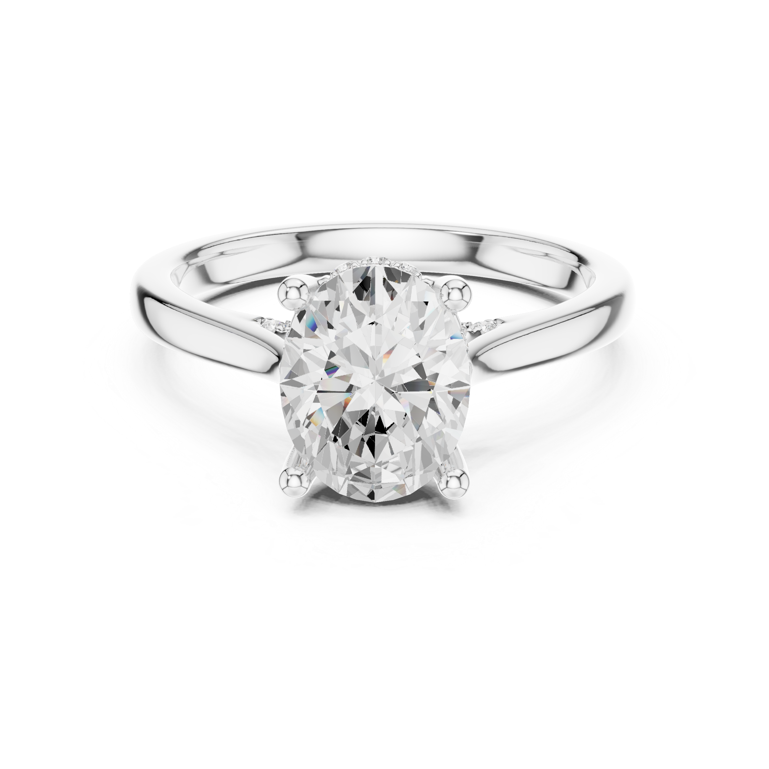 Oval Cut Hidden Halo Diamond Engagement Ring with Pavé Bridge